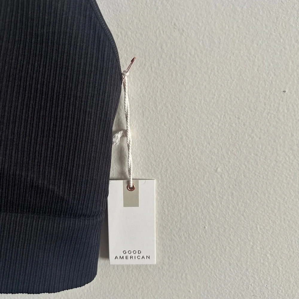 GOOD AMERICAN Black Ribbed Crossback Stretch Top SIZE 7/8 (4XL/5XL) LARGE Active - Picture 2 of 5